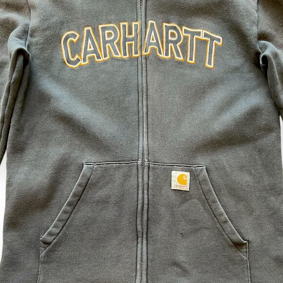 Carhartt Unisex 
Distressed Hoodie Full Zip Embroidered Sweatshirt Gray  18-20 - Picture 8 of 11